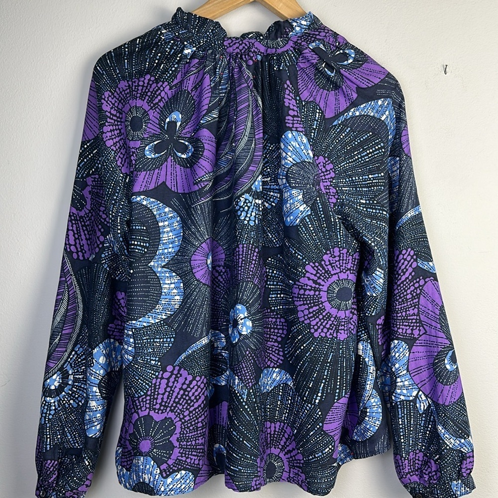 XiRena Silk Cotton Hailey Print Blouse Long Sleeves Samll Quiet Luxury USA Made - Picture 10 of 16